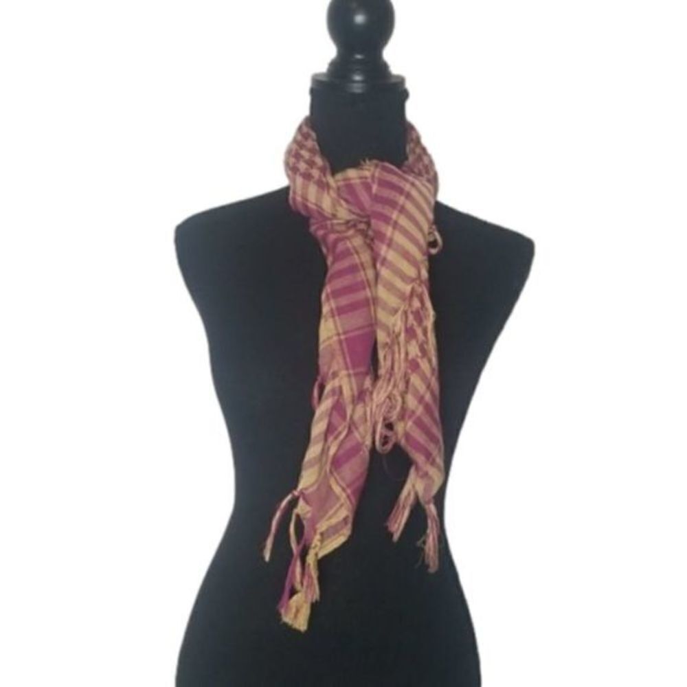 Women's Maroon and tan checkered‎ large wrap Shaw 40x40 scarf new